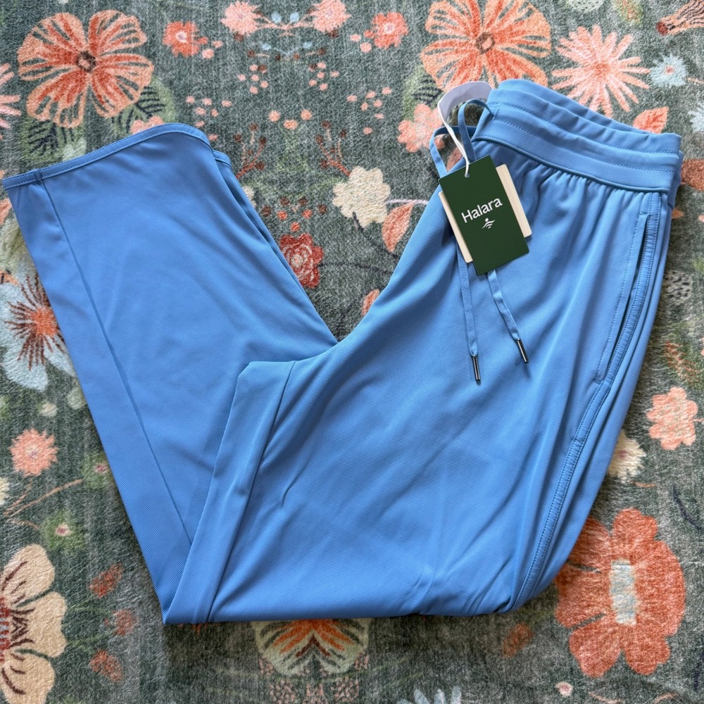 Halara‎ Wide Leg Drawstring Lounge Pants Blue Medium Regular NWT Tiny Flaw